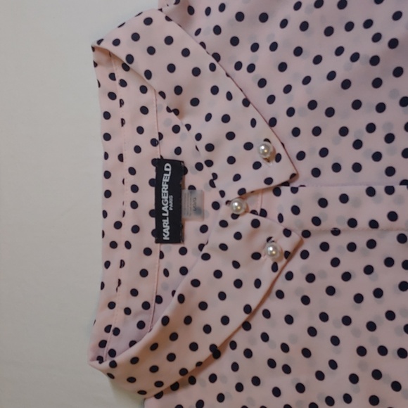 Karl Lagerfeld button up sleeveless blouse pink with navy dots size large - Picture 3 of 10